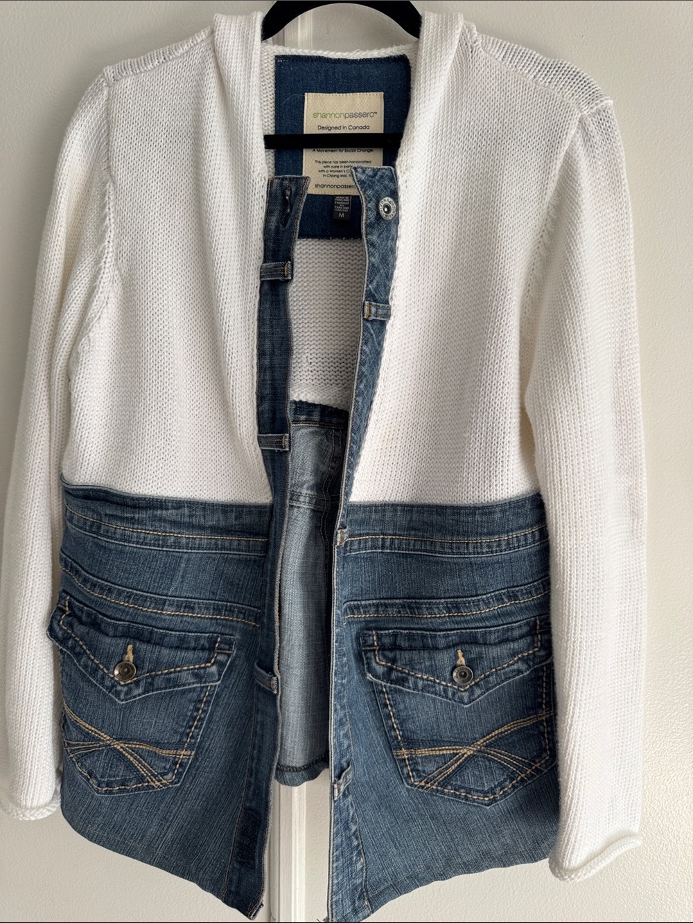 White Knit and Denim Mixed-Media Jacket